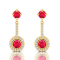 Gold Plated Halo Dangle & Drop Round Ruby Earrings