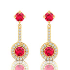 Gold Plated Halo Dangle & Drop Round Ruby Earrings