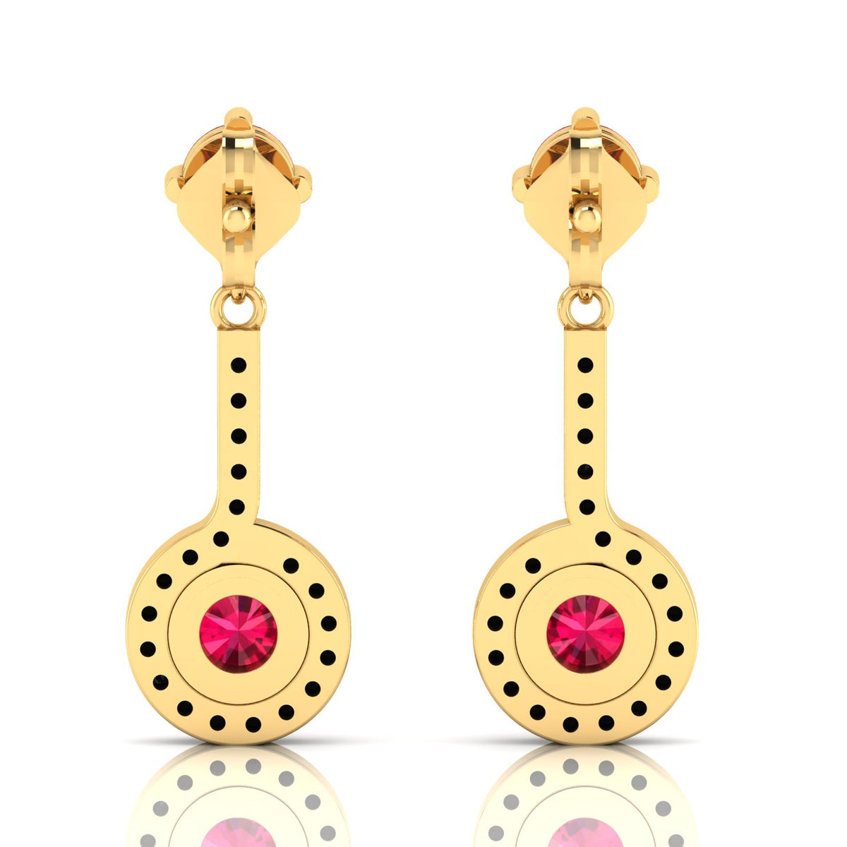 Gold Plated Halo Dangle & Drop Round Ruby Earrings