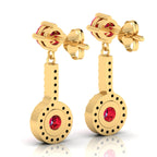 Gold Plated Halo Dangle & Drop Round Ruby Earrings