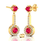 Gold Plated Halo Dangle & Drop Round Ruby Earrings