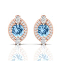 Rose Gold Plated Cluster Studs Blue Sapphire & Diamond Earrings
