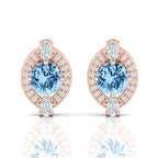 Rose Gold Plated Cluster Studs Blue Sapphire & Diamond Earrings