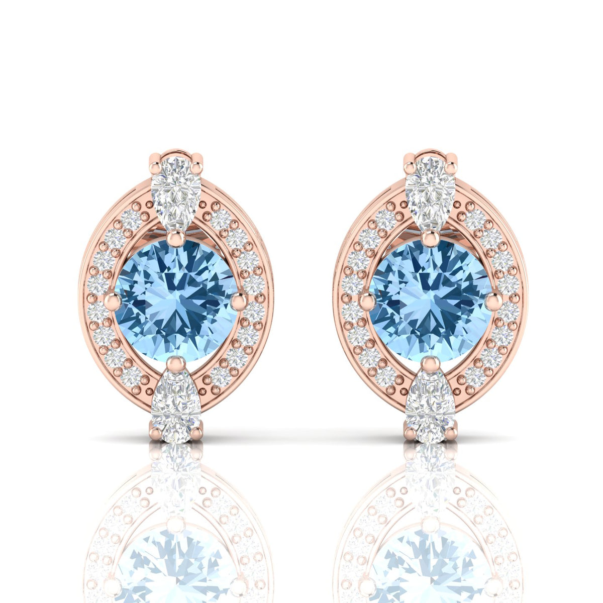 Rose Gold Plated Cluster Studs Blue Sapphire & Diamond Earrings