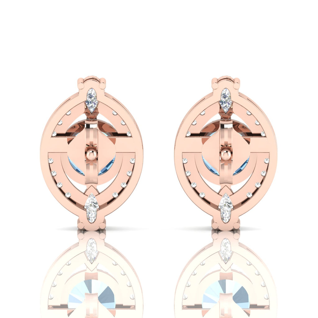 Rose Gold Plated Cluster Studs Blue Sapphire & Diamond Earrings