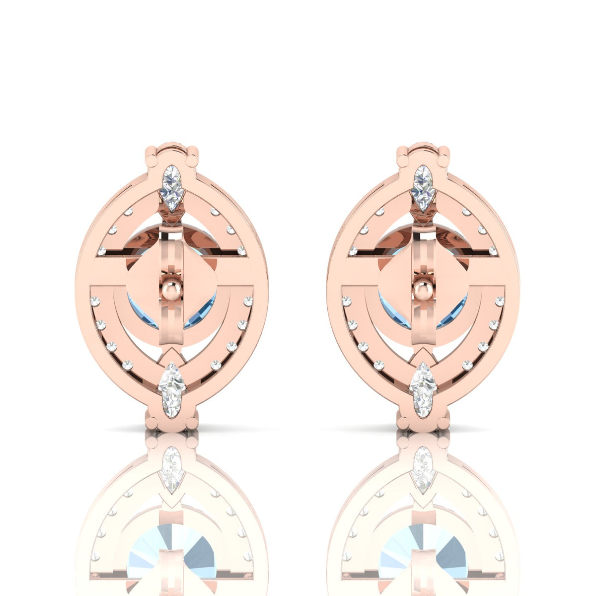 Rose Gold Plated Cluster Studs Blue Sapphire & Diamond Earrings