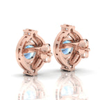 Rose Gold Plated Cluster Studs Blue Sapphire & Diamond Earrings
