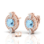Rose Gold Plated Cluster Studs Blue Sapphire & Diamond Earrings