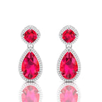 Ruby Tear Drop Dangle Sterling Silver Earrings