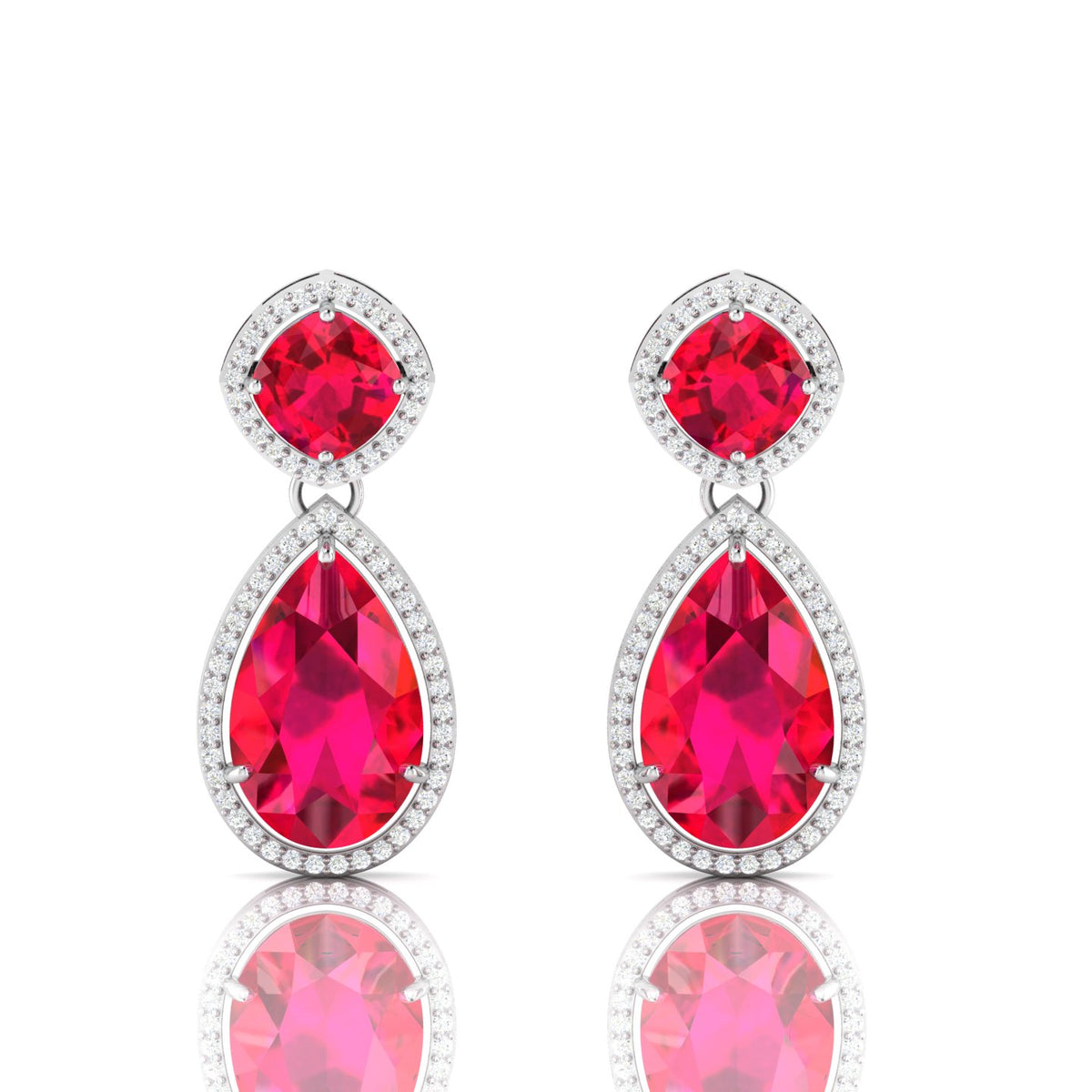 Ruby Tear Drop Dangle Sterling Silver Earrings