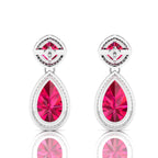 Ruby Tear Drop Dangle Sterling Silver Earrings