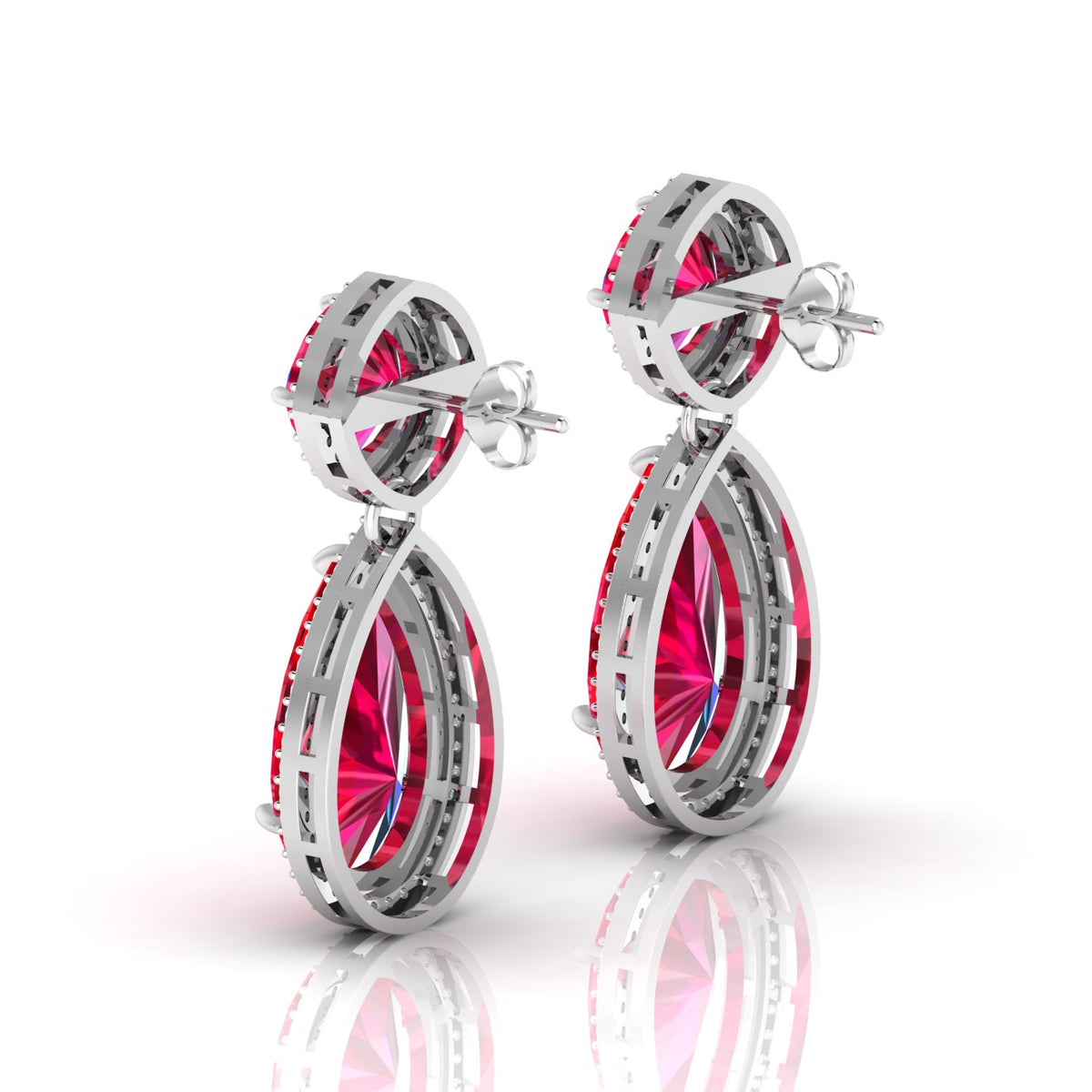 Ruby Tear Drop Dangle Sterling Silver Earrings