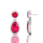 Ruby Tear Drop Dangle Sterling Silver Earrings