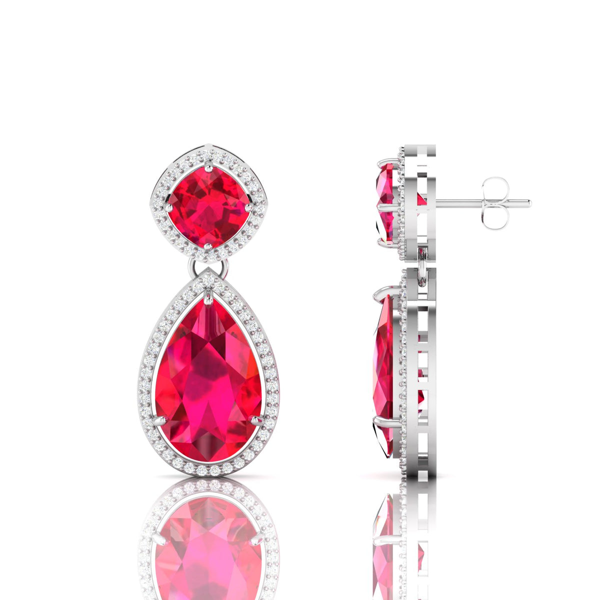 Ruby Tear Drop Dangle Sterling Silver Earrings