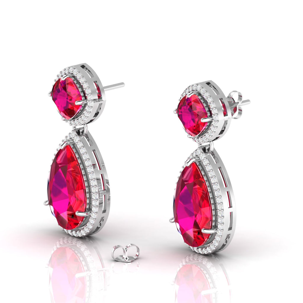 Ruby Tear Drop Dangle Sterling Silver Earrings