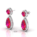 Ruby Tear Drop Dangle Sterling Silver Earrings