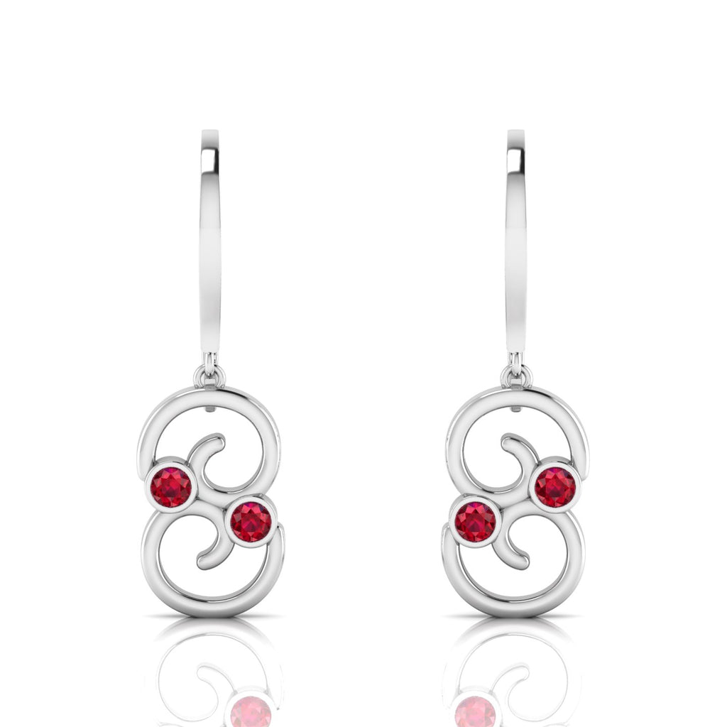 Round Ruby Wire Hook Drop Sterling Silver Earrings