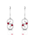 Round Ruby Wire Hook Drop Sterling Silver Earrings