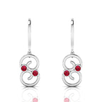 Round Ruby Wire Hook Drop Sterling Silver Earrings
