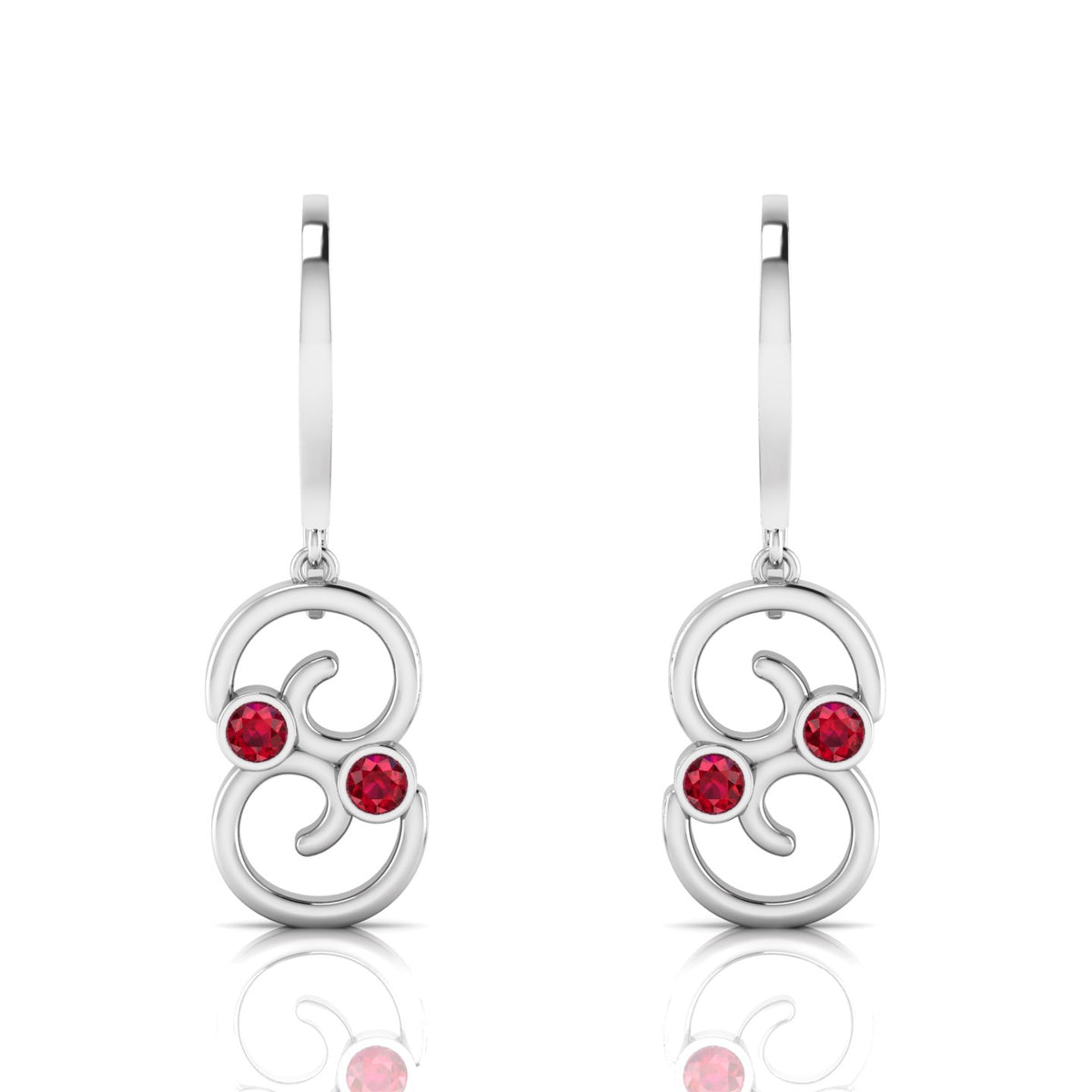Round Ruby Wire Hook Drop Sterling Silver Earrings