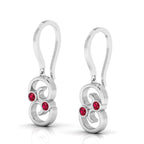 Round Ruby Wire Hook Drop Sterling Silver Earrings