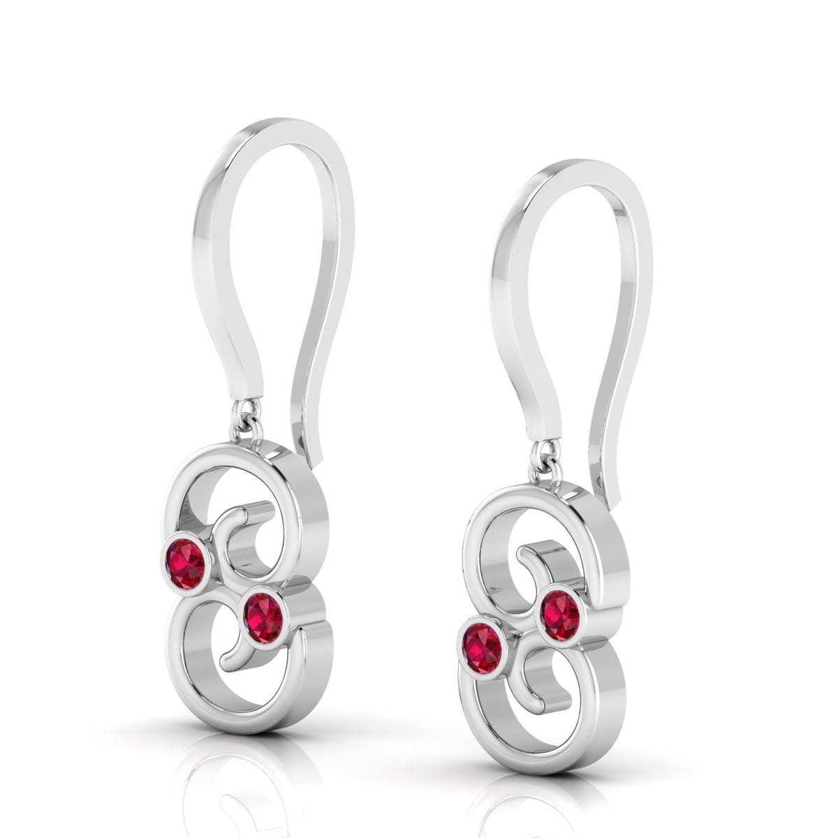 Round Ruby Wire Hook Drop Sterling Silver Earrings