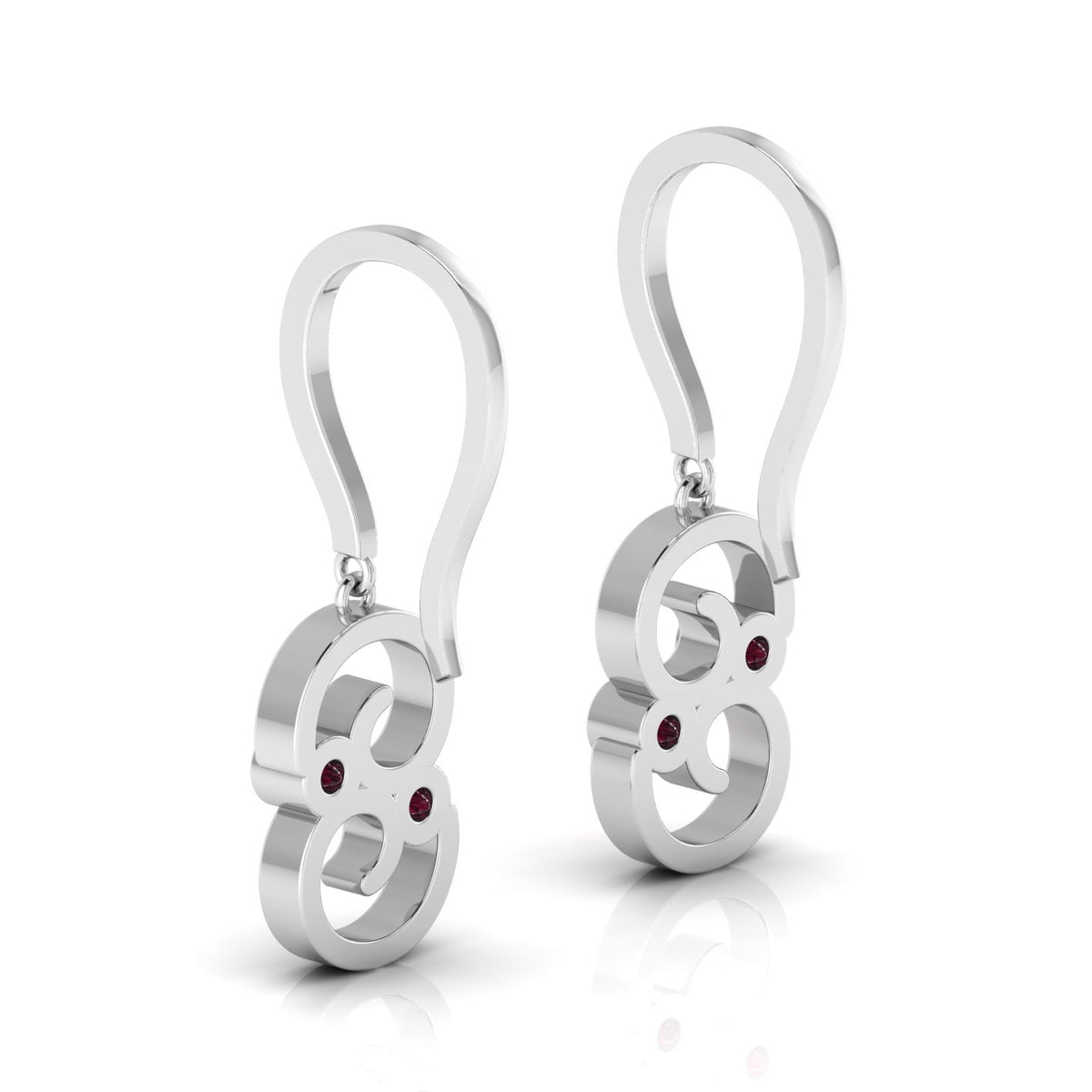 Round Ruby Wire Hook Drop Sterling Silver Earrings