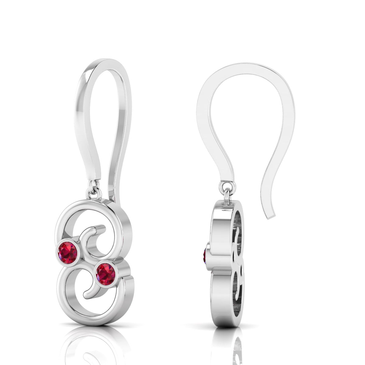 Round Ruby Wire Hook Drop Sterling Silver Earrings