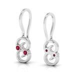 Round Ruby Wire Hook Drop Sterling Silver Earrings