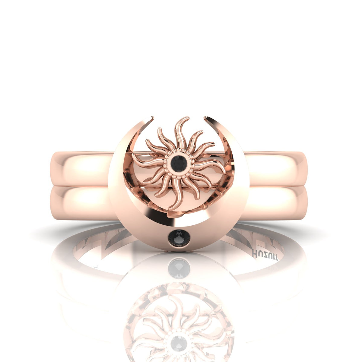 Sun And Moon Band Rose Gold Plated Black Diamond Ring