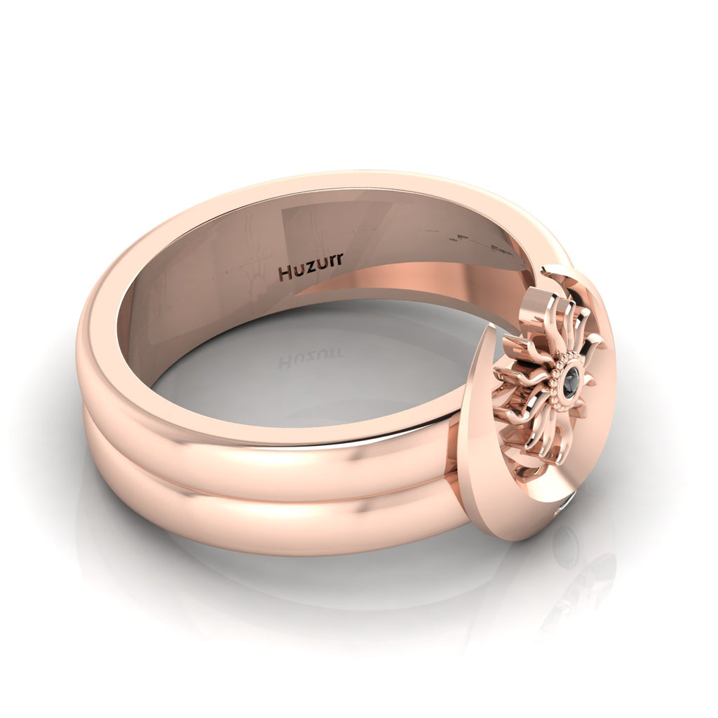 Sun And Moon Band Rose Gold Plated Black Diamond Ring