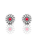 Twisted Studs Round Ruby Sterling Silver Earrings