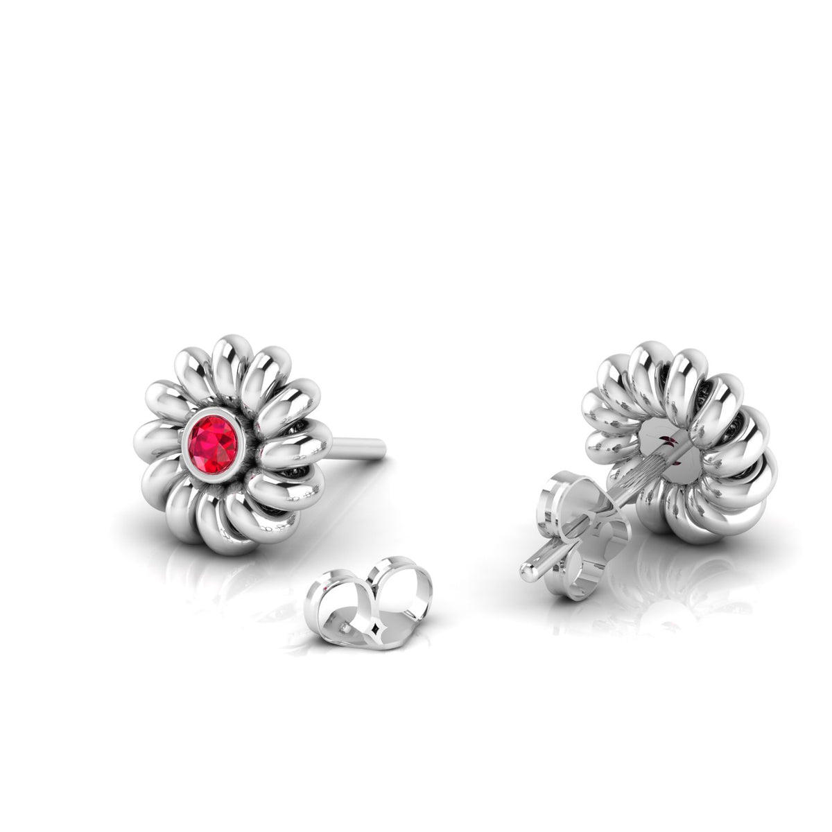 Twisted Studs Round Ruby Sterling Silver Earrings