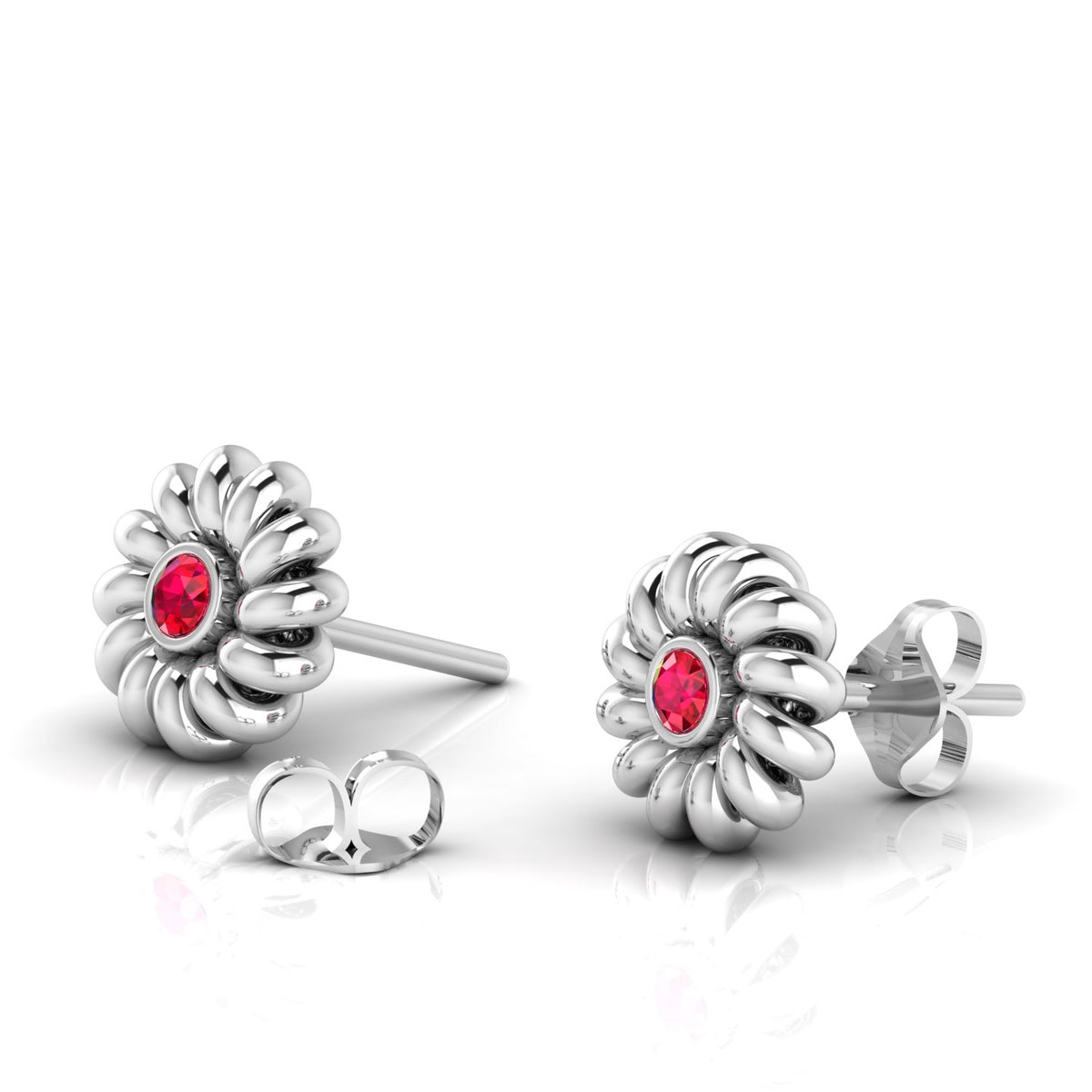 Twisted Studs Round Ruby Sterling Silver Earrings