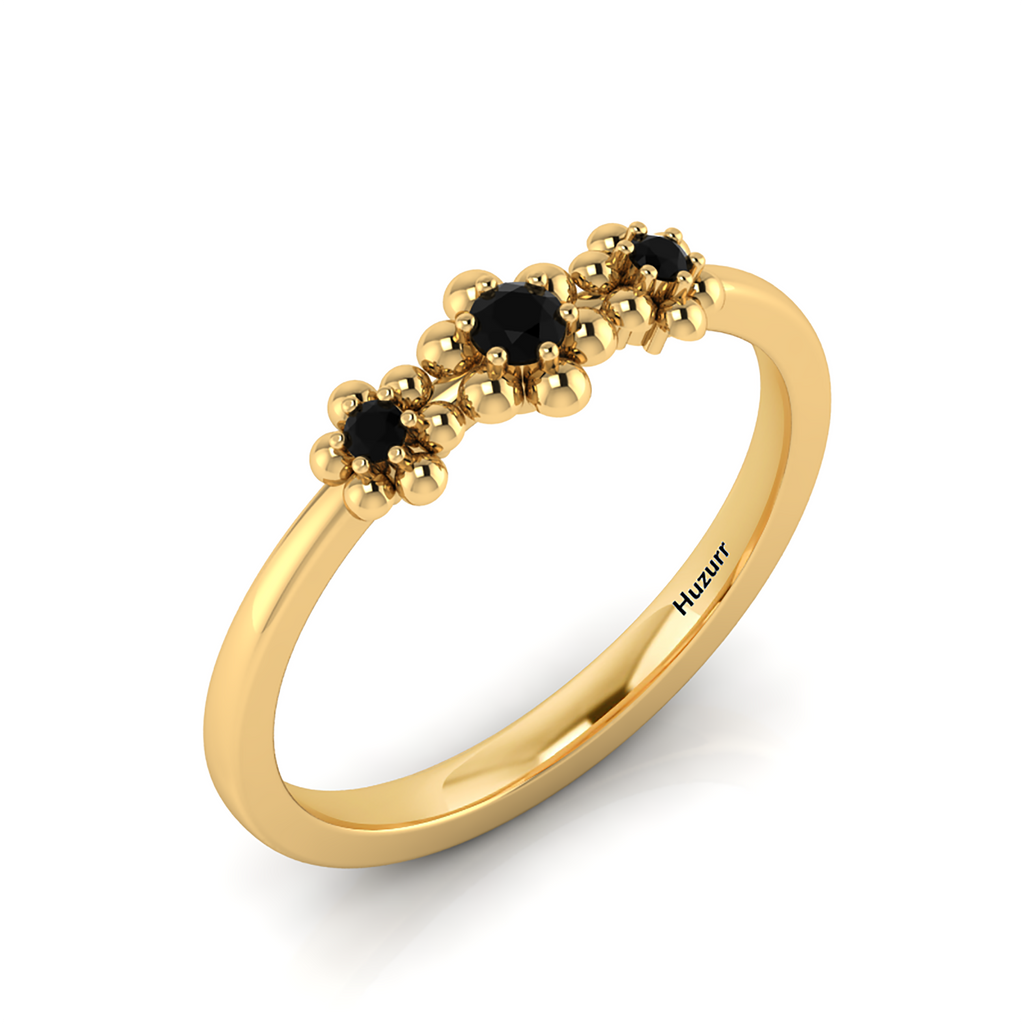 Gold Plated 3 Stone Flower Black Diamond Ring