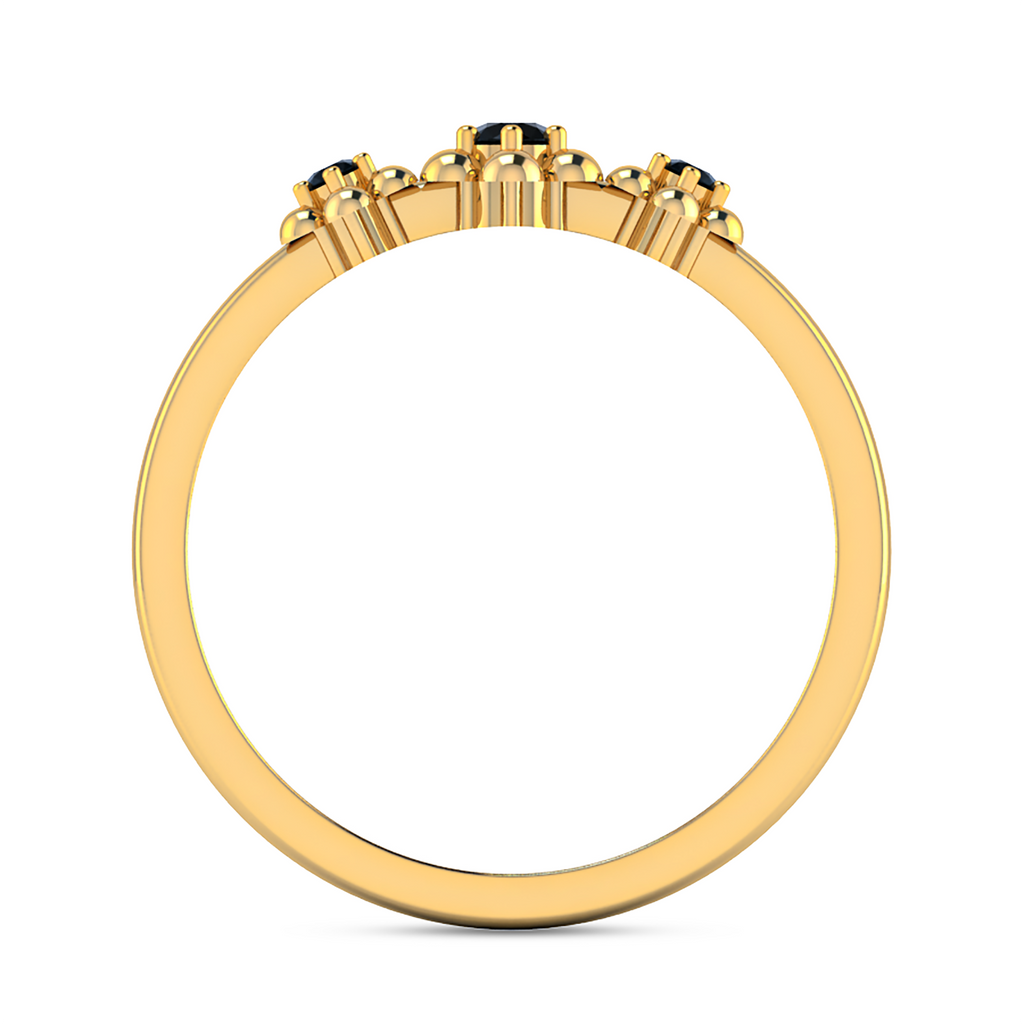 Gold Plated 3 Stone Flower Black Diamond Ring