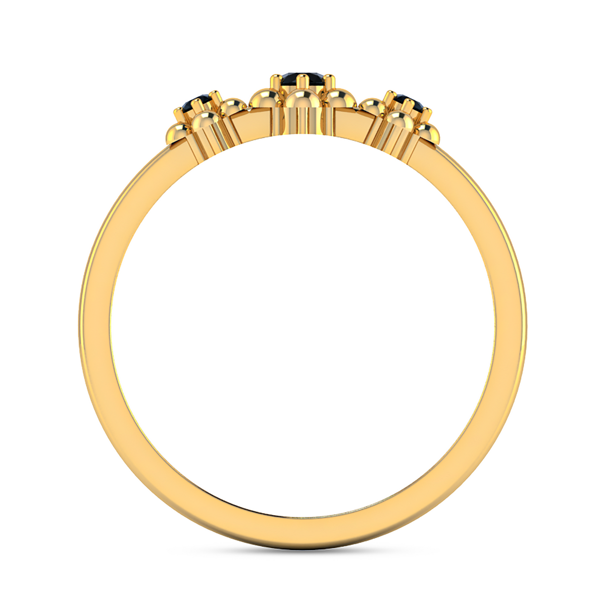 Gold Plated 3 Stone Flower Black Diamond Ring