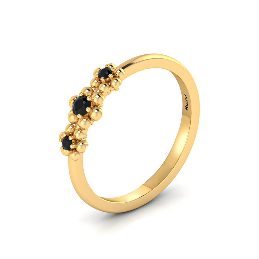 Gold Plated 3 Stone Flower Black Diamond Ring