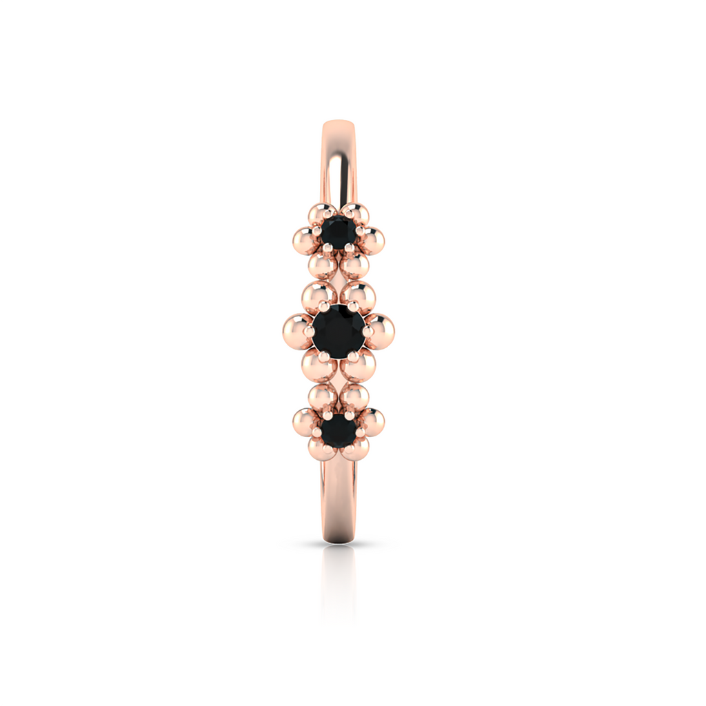 Gold Plated 3 Stone Flower Black Diamond Ring