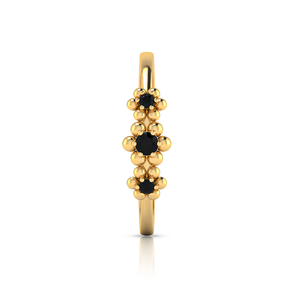 Gold Plated 3 Stone Flower Black Diamond Ring