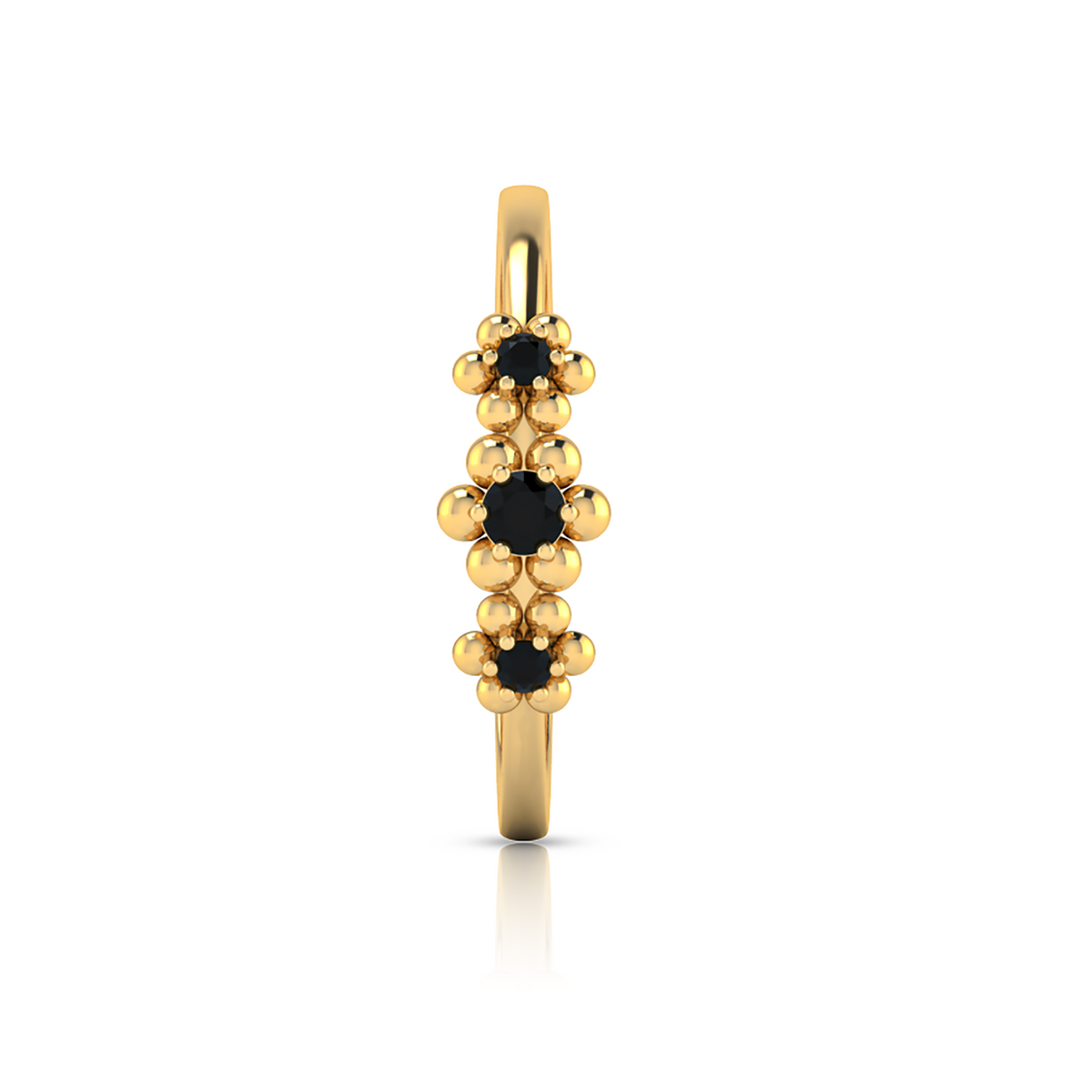 Gold Plated 3 Stone Flower Black Diamond Ring