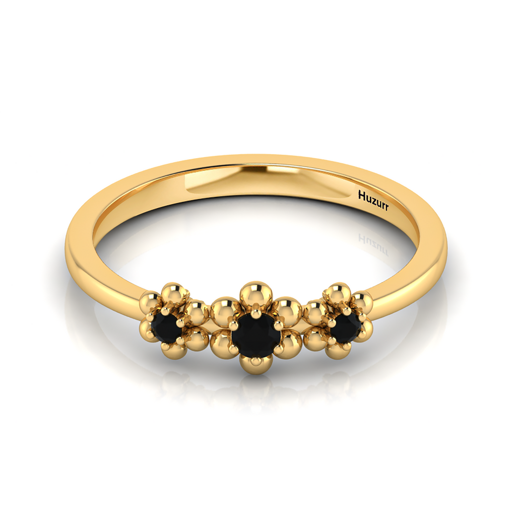 Gold Plated 3 Stone Flower Black Diamond Ring