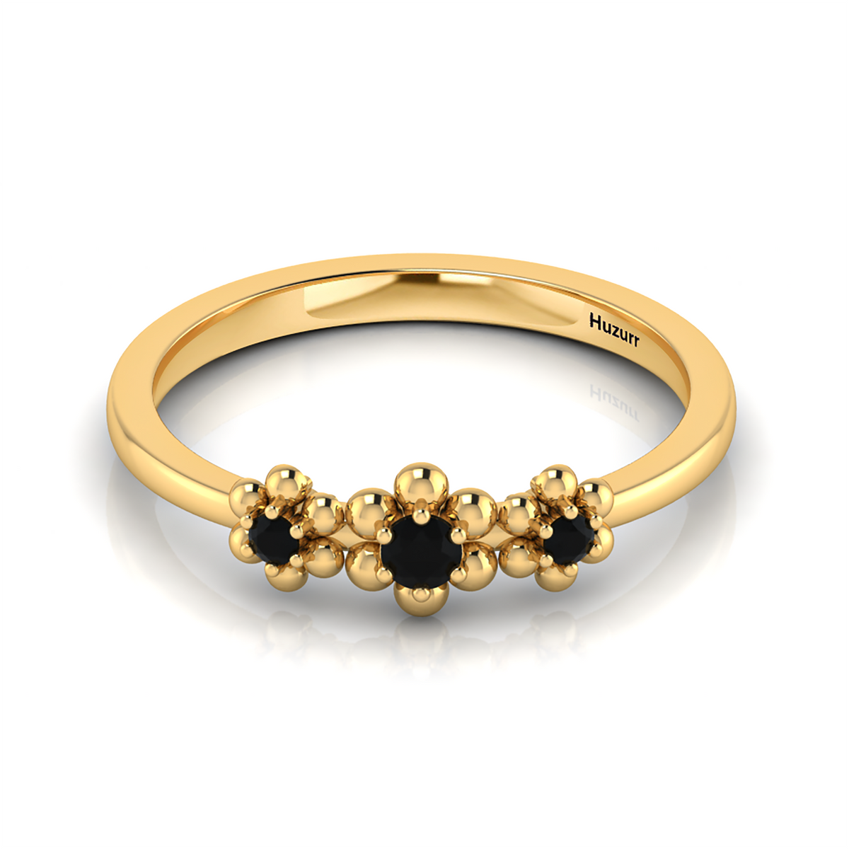 Gold Plated 3 Stone Flower Black Diamond Ring