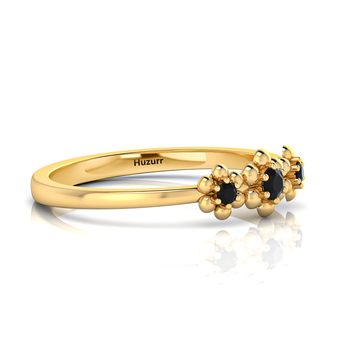 Gold Plated 3 Stone Flower Black Diamond Ring