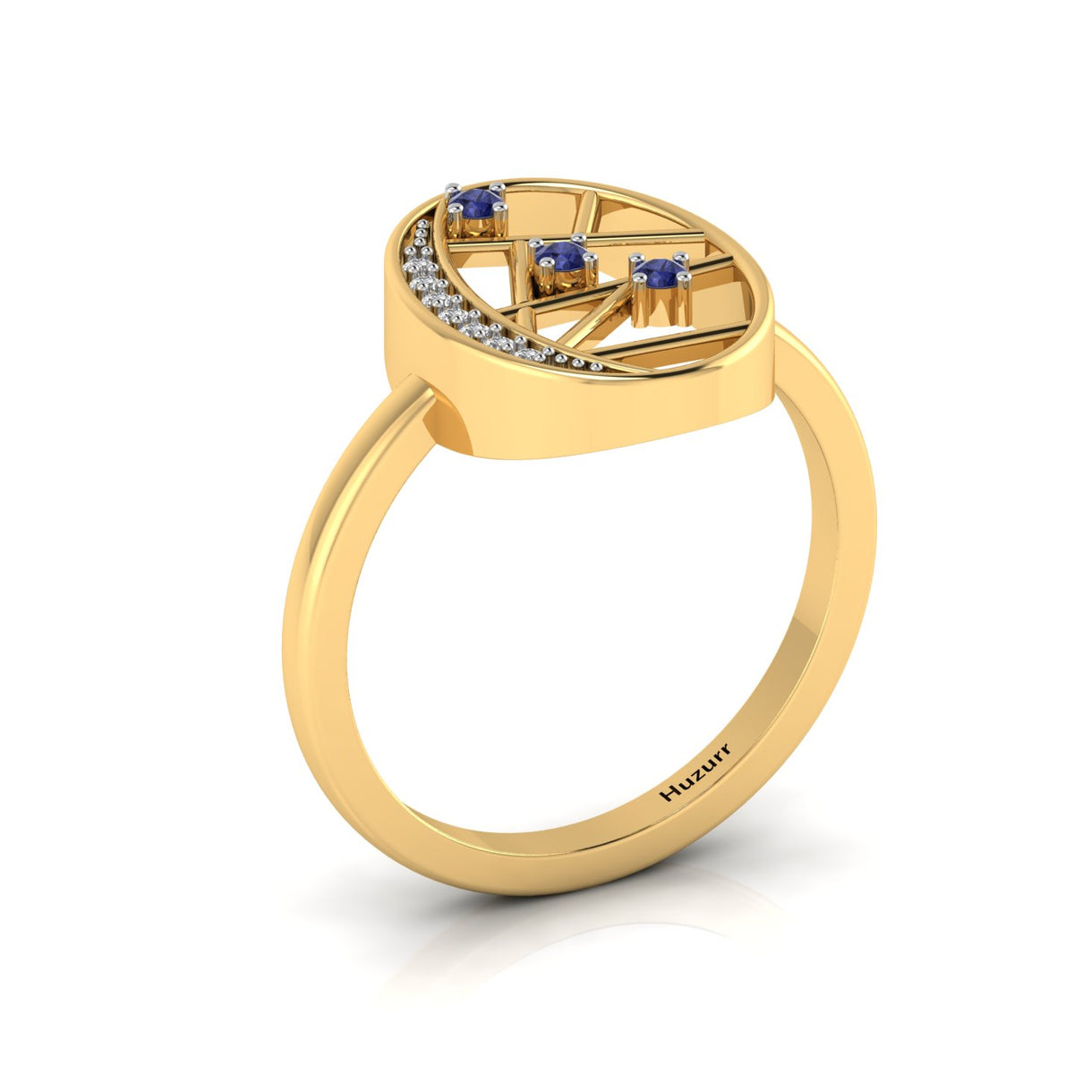 Tanzanite Gold Plated Two Tone 3 Stone Open Ring