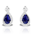 925 Silver Pear Blue Sapphire Diamond Swirl Frame Earrings