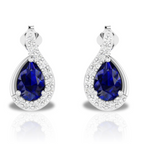 925 Silver Pear Blue Sapphire Diamond Swirl Frame Earrings