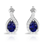 925 Silver Pear Blue Sapphire Diamond Swirl Frame Earrings