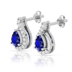 925 Silver Pear Blue Sapphire Diamond Swirl Frame Earrings