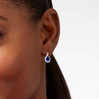 925 Silver Pear Blue Sapphire Diamond Swirl Frame Earrings